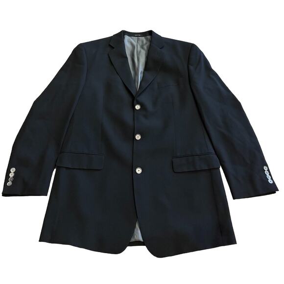 Calvin Klein Black Wool Sport Coat Suit Blazer Jacket Solid Sz 43L 3 Button - Picture 1 of 12